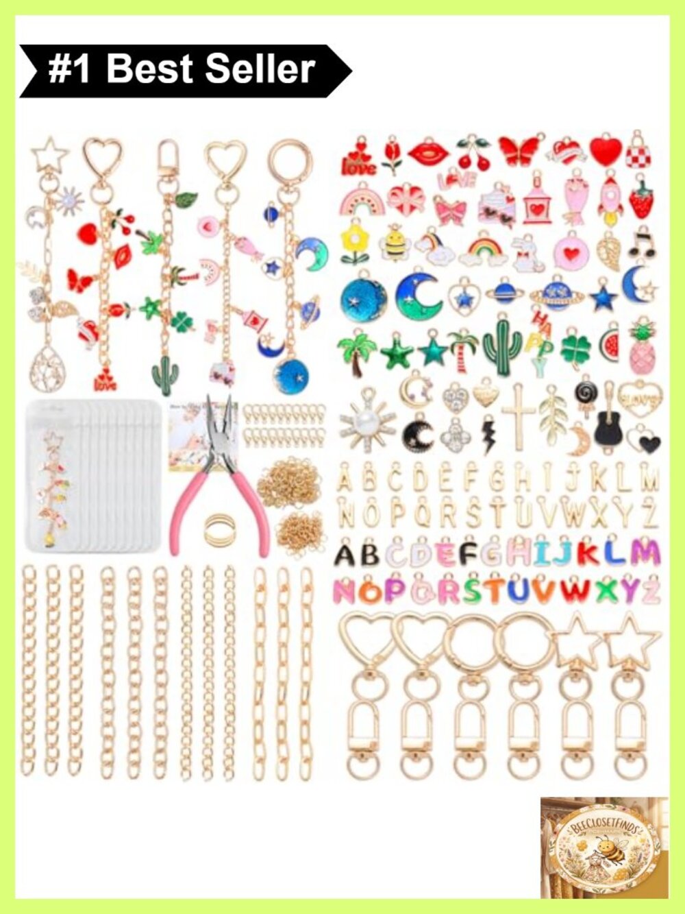 352Pcs DIY Lip Gloss Keychain Making Kit Stainless Steel Jewelry Charms Set